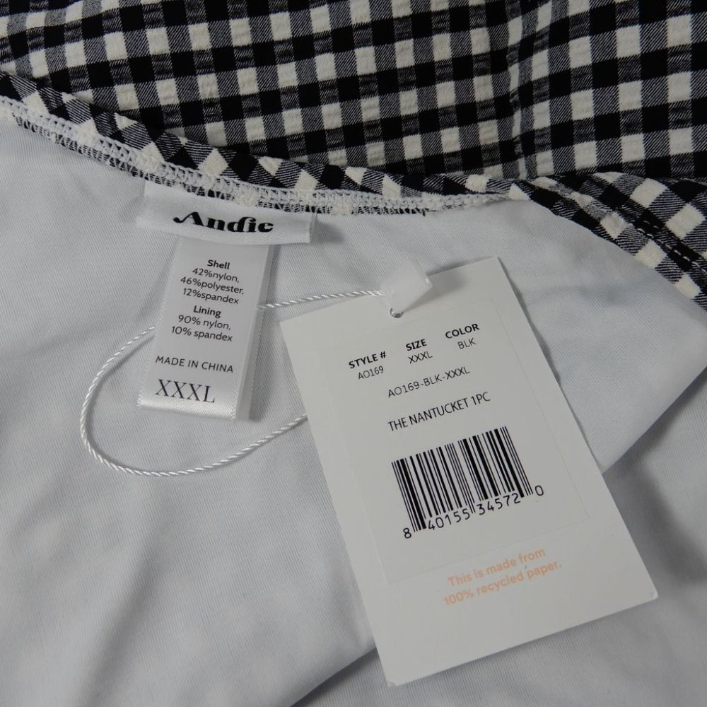 ANDIE The Nantucket One Shoulder SWIMSUIT Size XXXL 3X Black White Gingham NEW - Picture 3 of 7